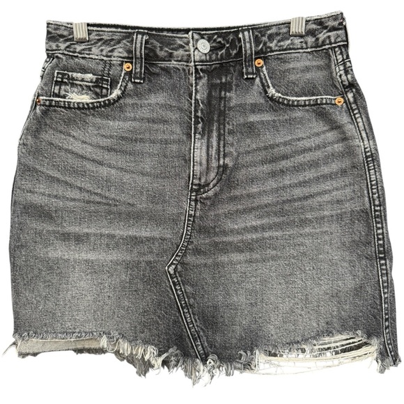 Abercrombie Zoe A-Line Skirt Size 25 Black Acid Wash Denim Distressed - Picture 1 of 6